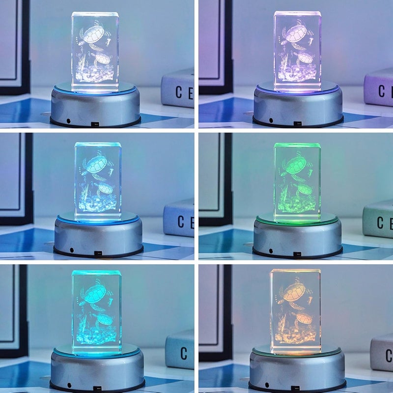EUSTUMA Rotating LED Display Base Colorful Light Crystal Display Base Stand,Lighted Up Stand Color Changing Small LED for 3D Glass Crystal Art,Holiday Party Decoration. (A-Silver-Multicolor) - Image 5